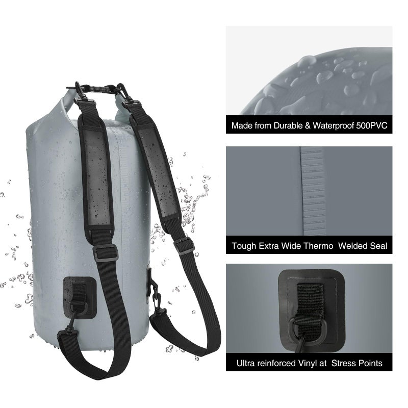 Piscifun Dry Bag, Waterproof Floating Backpack 40L with Waterproof Phone Case for Boating, Kayaking, Fishing, Grey 40L - Image 5